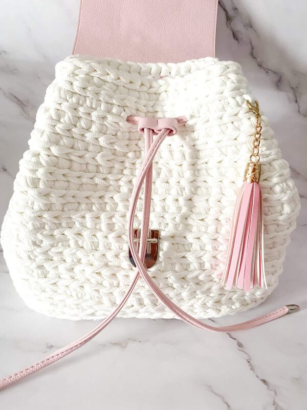 Crocheted White Backpack