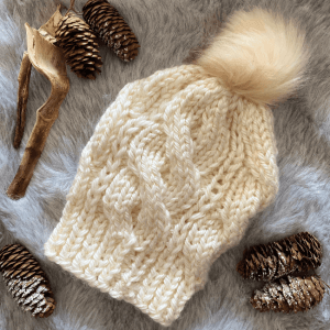 Winter Hat White Cable Knit